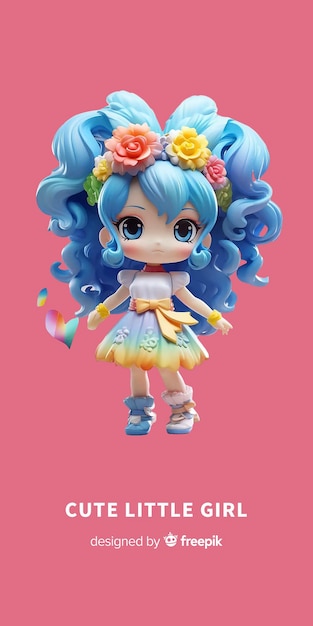 PSD figurita de niña colorida de estilo arcilla 3d