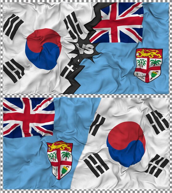 Fiji contra Corea del Sur Media bandera combinada con textura 3D de la tela