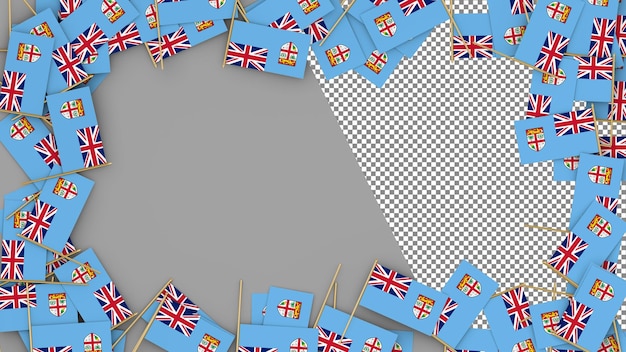 PSD fiji paper flag scattered around the frame 3d rendering
