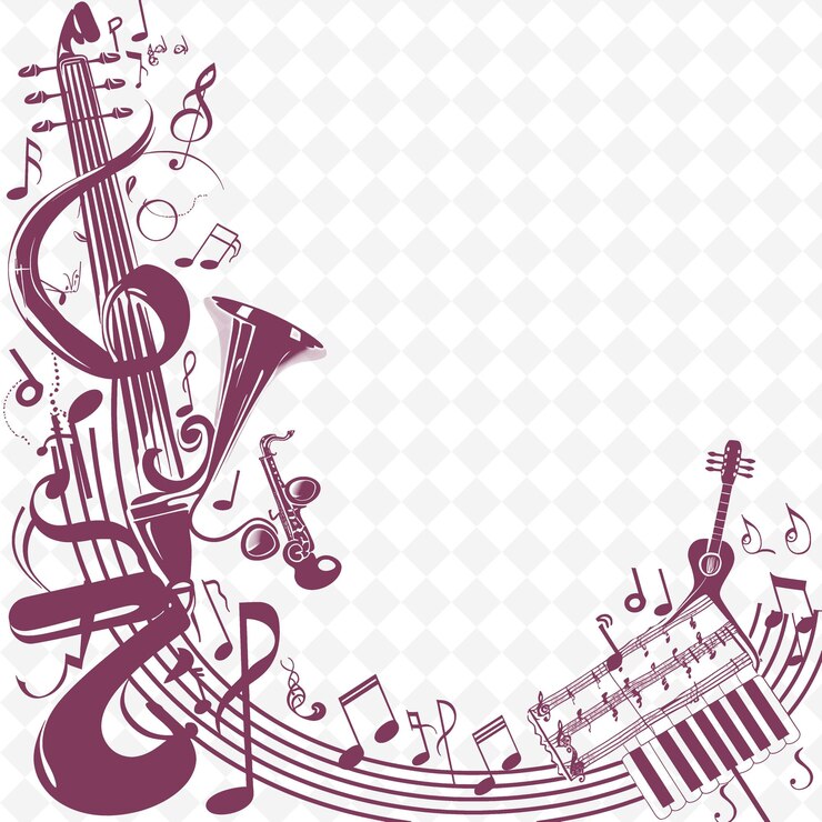 PSD fil musical avec des notes de musique et des instruments dessus décor png naturel inspiré de la frontière plate