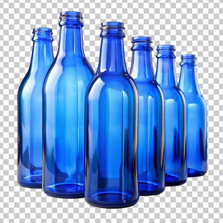 PSD una fila de botellas de vidrio azul