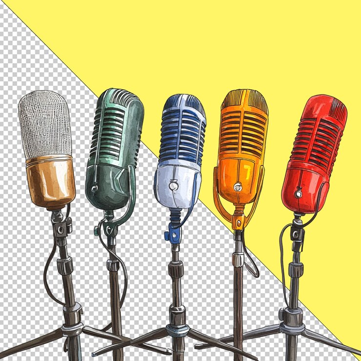 PSD una fila de micrófonos con la palabra r en la parte superior