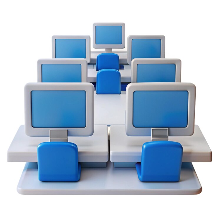 PSD una fila de monitores de computadora con uno que dice cita azul en la parte inferior