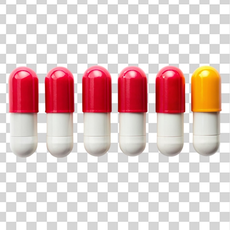 PSD fila de pastillas vista superior aislada sobre un fondo transparente