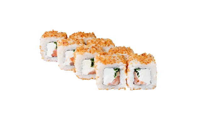 Una fila de sushi con la palabra sushi al costado