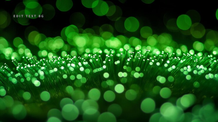 PSD filamentos de fibra óptica verde iluminados con fondo bokeh