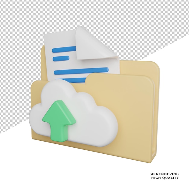 File cloud upload seitenansicht symbol 3d-rendering-illustration auf transparentem hintergrund