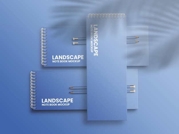 File di mockup del taccuino lungo del paesaggio