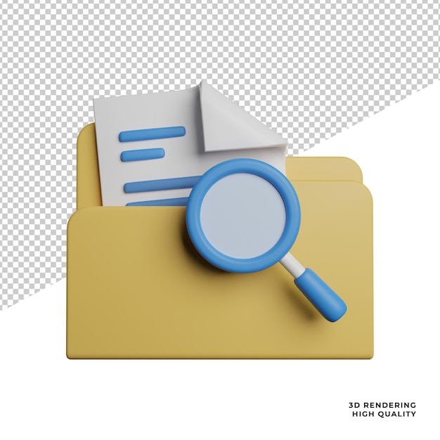 File di ricerca cartella vista frontale icona 3d rendering illustrazione wit sfondo trasparente