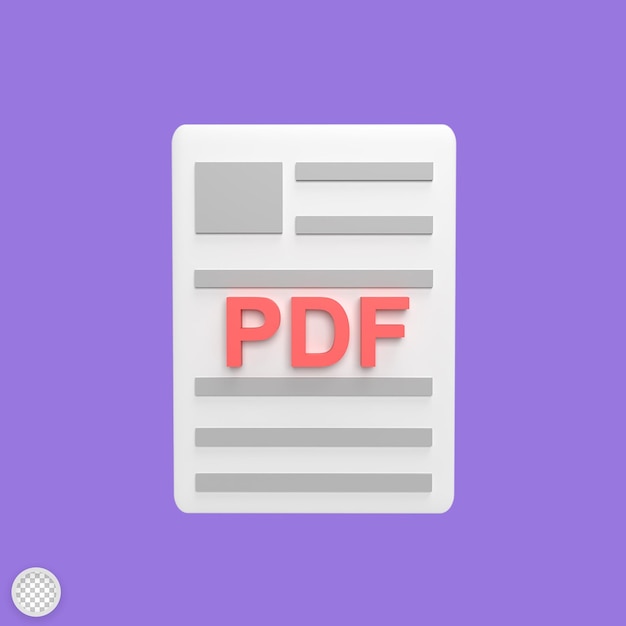 File PDF 3d modello icona stile cartone animato concetto di rendering illustrazione