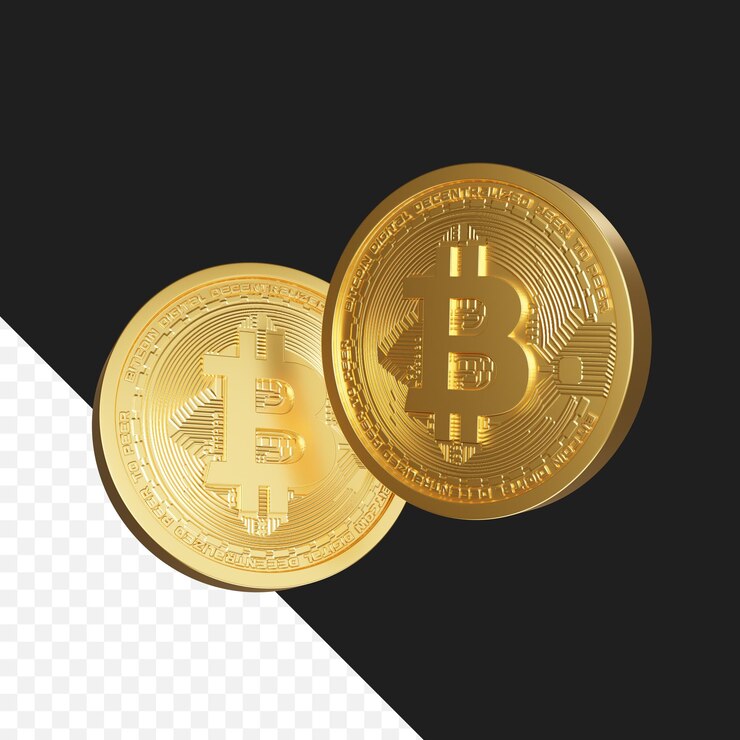 File psd 3d render realistico di monete bitcoin png