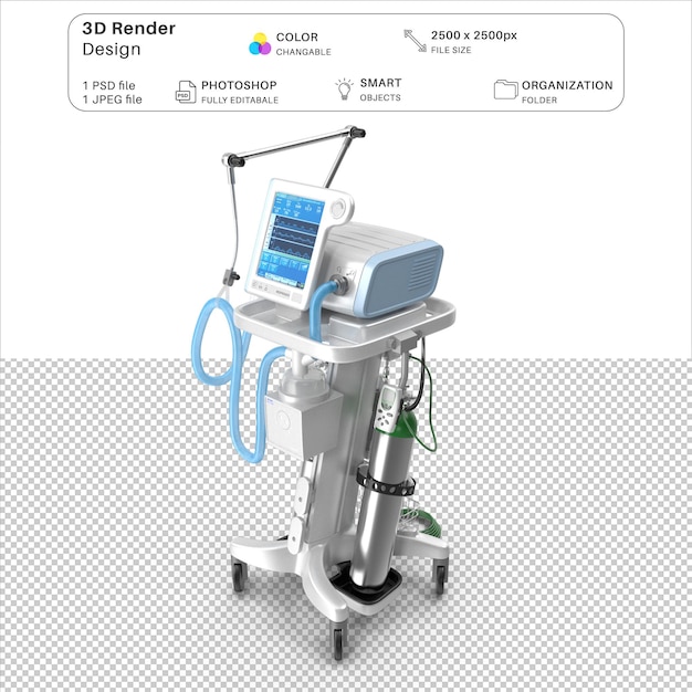 File PSD di modellazione 3D del ventilatore ospedaliero
