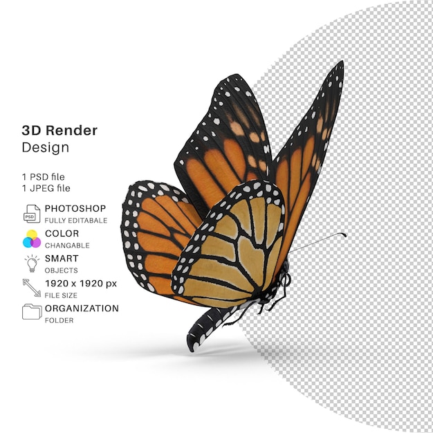 File PSD di modellazione 3D di farfalle Farfalla realistica