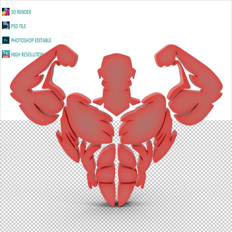 PSD file psd di rendering 3d dell'icona di body build gym