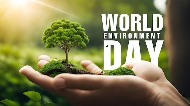 File PSD Giornata mondiale dell'ambiente una mano e un paesaggio naturale