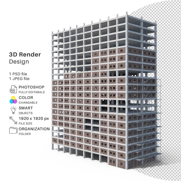 PSD file psd pemodelan 3d gedung apartemen gedung realistis