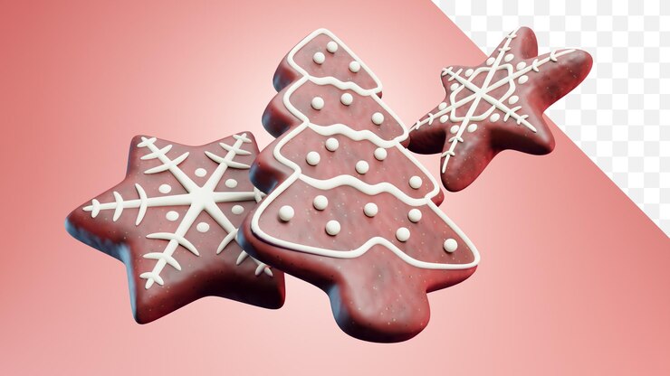 File PSD realistico biscotto di pan di zenzero di Natale rendering 3d