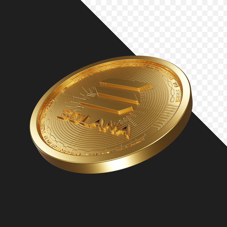 File PSD Solana SOL moneta criptovaluta 3D rendering sfondo trasparente