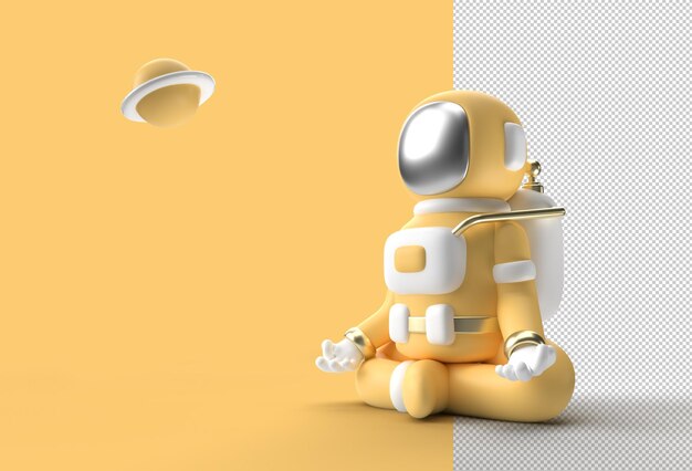 File PSD trasparente di gesti di yoga astronauta astronauta rendering 3D.