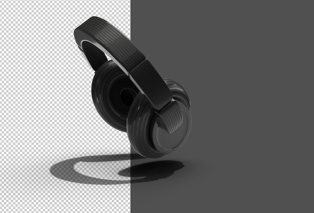 File PSD trasparente per cuffie nere di rendering 3D.