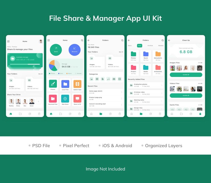 PSD file share and manager app ui kit