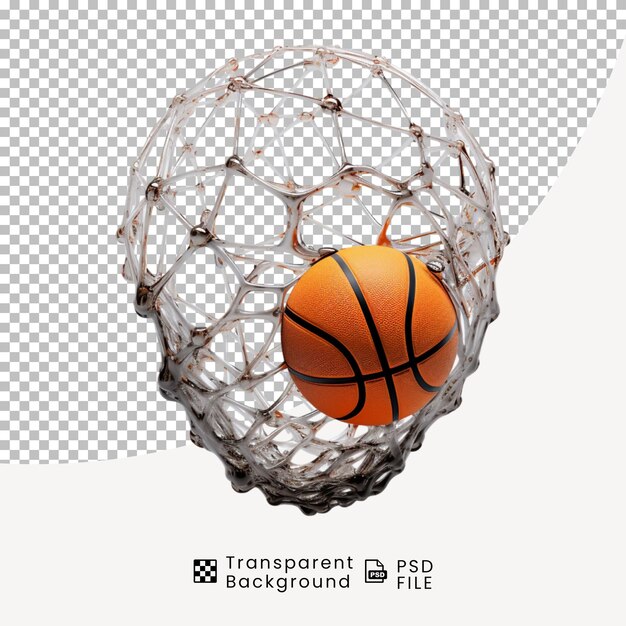 PSD filet de panier de balle avec balle sur fond transparent png