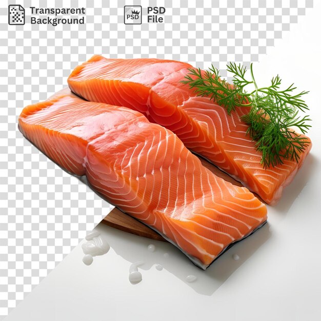 PSD filet de poisson sur une planche à découper avec des herbes