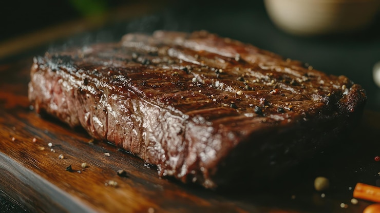 PSD un filete jugoso a la parrilla en una tabla de madera