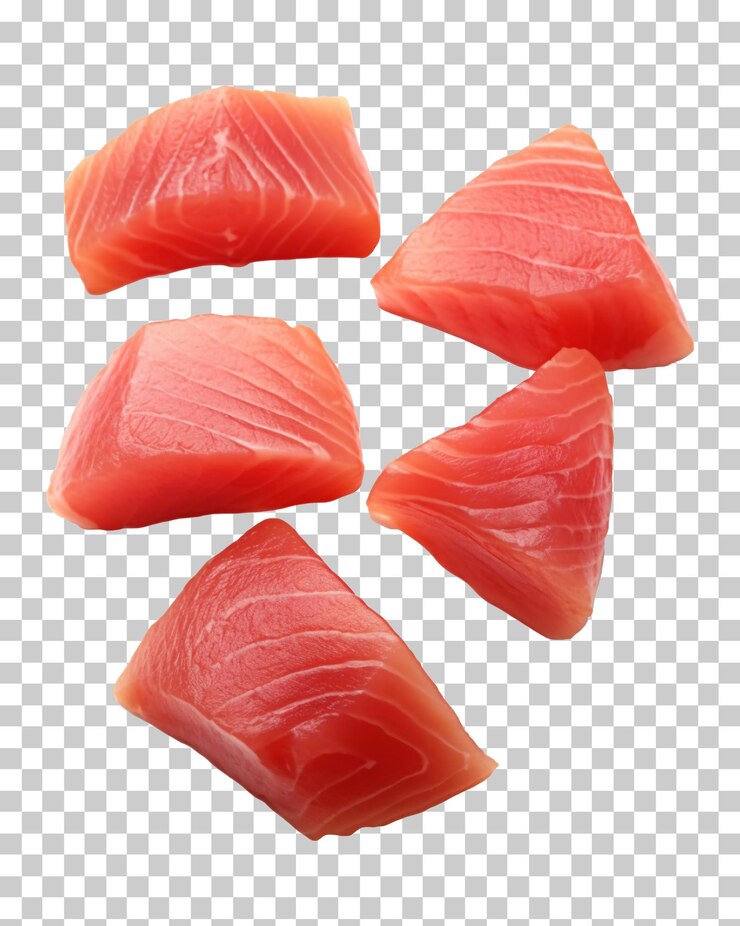 PSD filetes de atún crudo que caen aislados sobre fondo transparente png psd