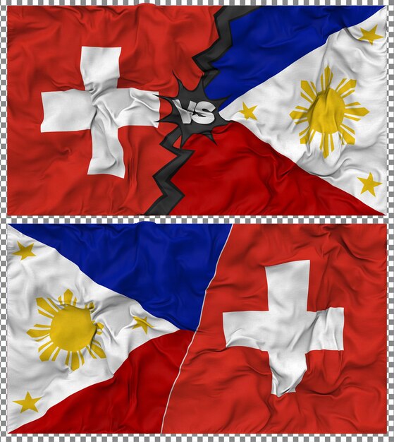 Filipinas contra Suiza Media bandera combinada con textura 3D de la tela