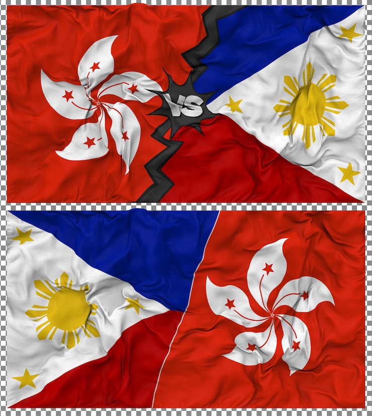 PSD filipinas vs hong kong meia bandeira combinada textura de tecido de bump renderização 3d