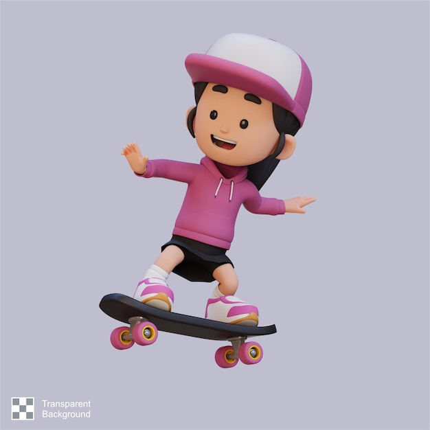 PSD une fille en 3d sur un skateboard