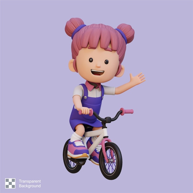 Une Fille En 3d Va à L'école En Vélo.