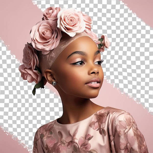 PSD fille africaine chauve beauté dans la mode industrielle silhouette pose pastel rose portrait