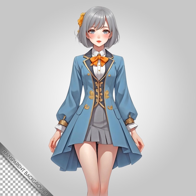 PSD une fille d'anime en manteau bleu