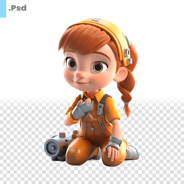 PSD fille au casque avec jumelles 3d sur fond blanc sans ombre modèle psd