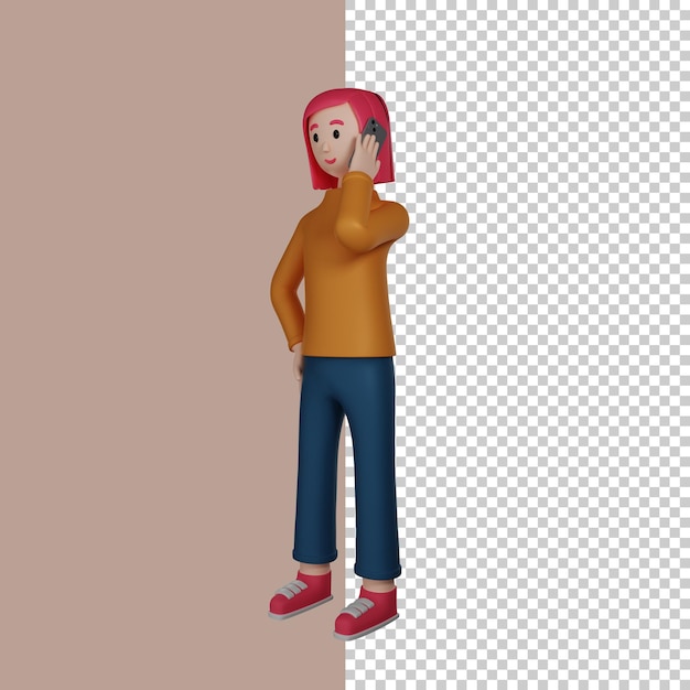 Fille au téléphone rendu 3d personnage 3d