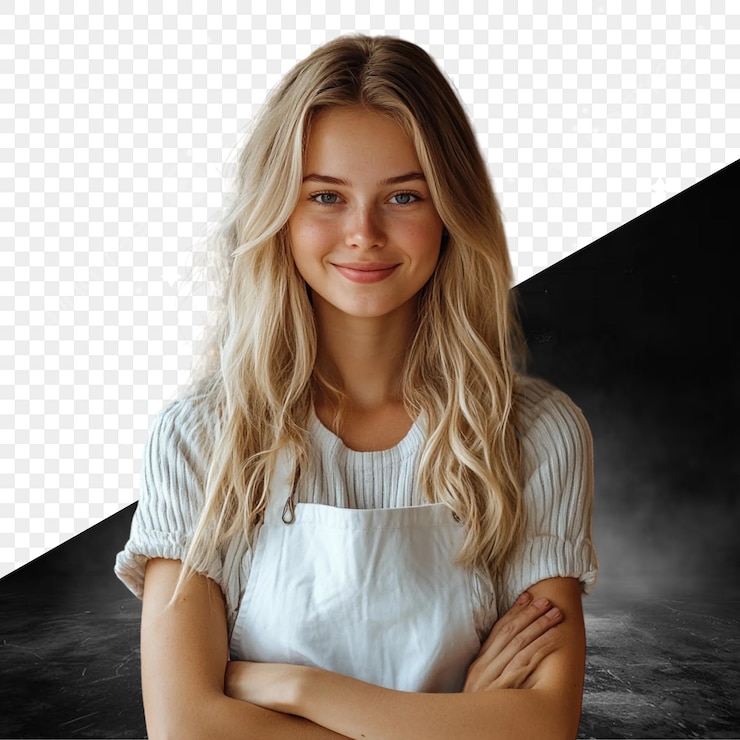 PSD une fille aux cheveux blonds et une chemise blanche avec un fond noir
