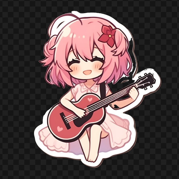 PSD une fille aux cheveux roses jouant de la guitare