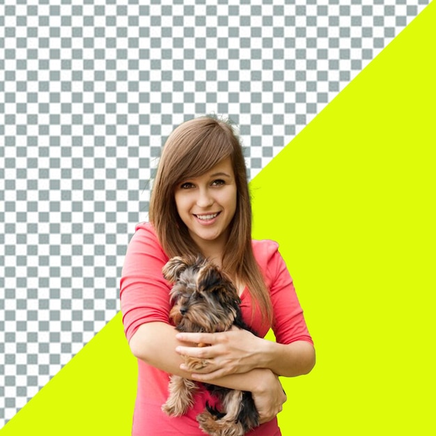 une fille avec un chien dans les bras