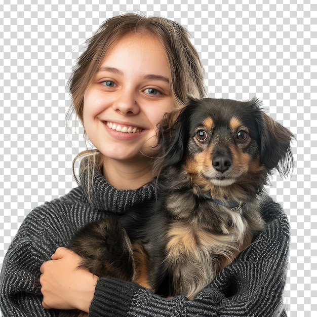 PSD une fille avec un chien dans les bras