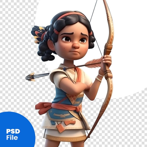 PSD fille cupidon avec arc et flèche rendu 3d d'un modèle psd de personnage de dessin animé