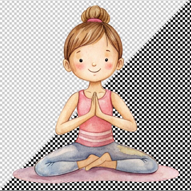 PSD une fille faisant du yoga à l'aquarelle sur un fond transparent.