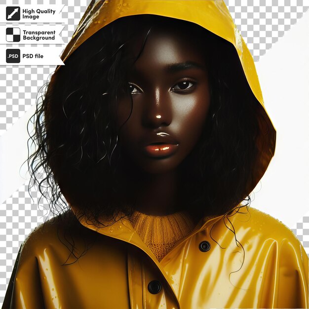 PSD une fille avec un imperméable jaune et un fond noir