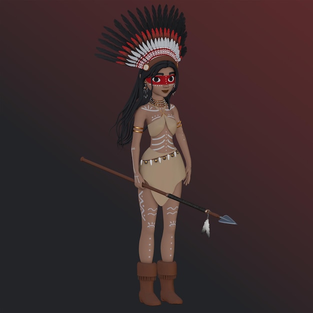 Fille indienne amérindienne avec illustration de lance PSD