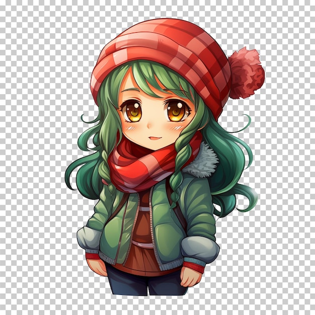 PSD fille mignonne avec un foulard et une casquette pour l'illustration de la saison hivernale isolée