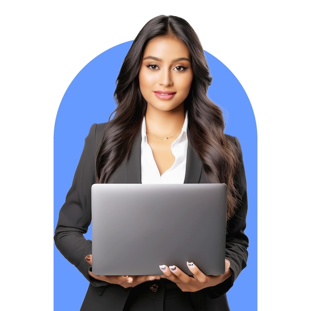 Une fille avec un ordinateur portable sur fond isolé PNG supprimé