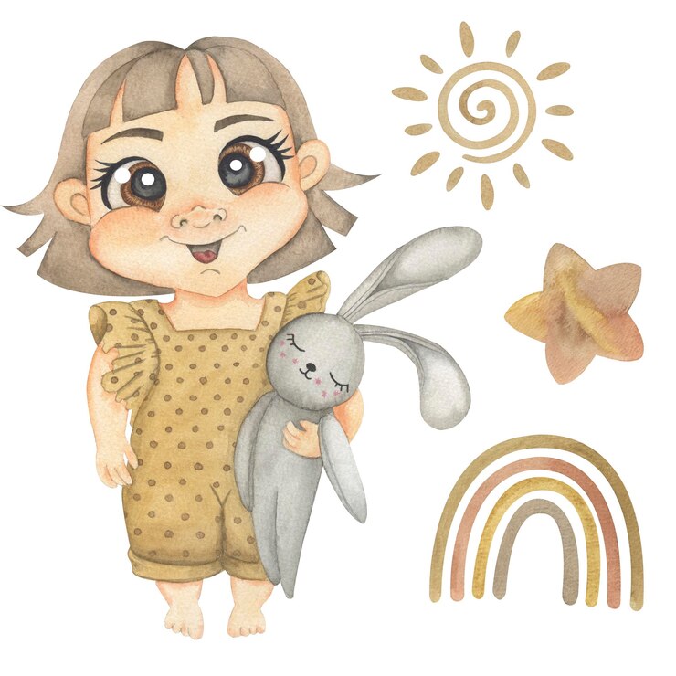 PSD fille avec peluche
