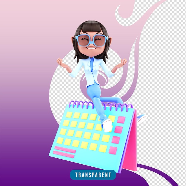 Fille De Personnage 3d Avec Calendrier