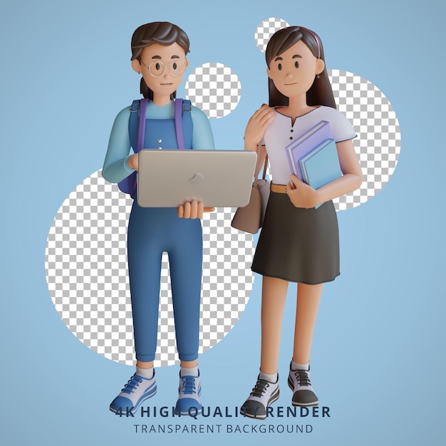 Fille De Retour à L'école Mascotte Personnage 3d Illustration